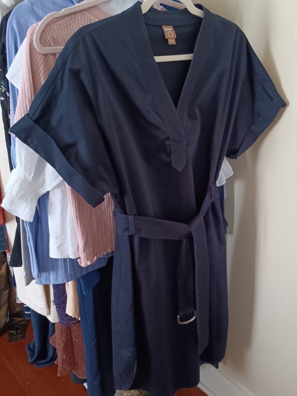 Women's Hugo Boss Rich Navy Blue Cotton Stylish Business Dress Size 10